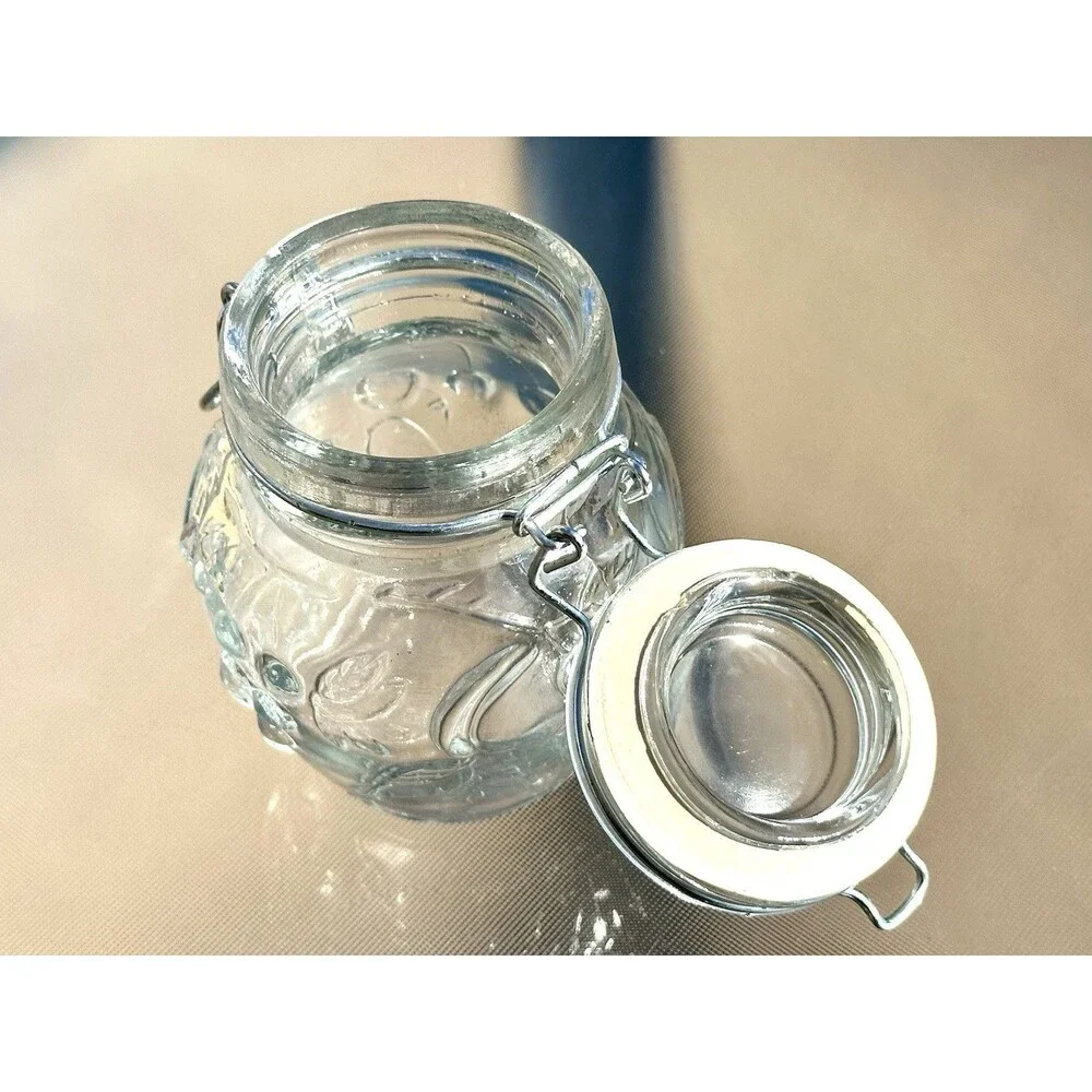 Embossed Vintage Glass Jar With Locking Lid Mason Style Jar, Canning Fruit Motif